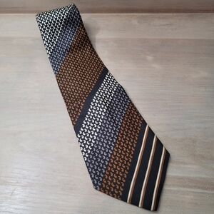Yves Saint Laurent Men's All Silk Vintage Patterned Necktie Brown Black Designer
